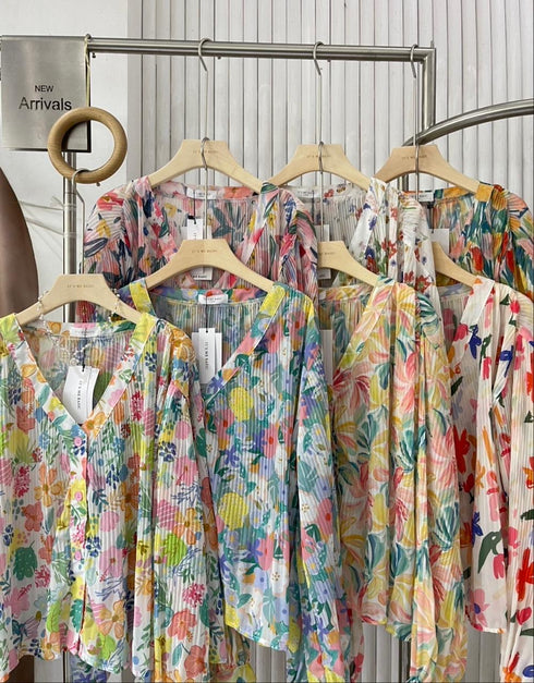 Summer Floral Print Loose V-Neck Tops